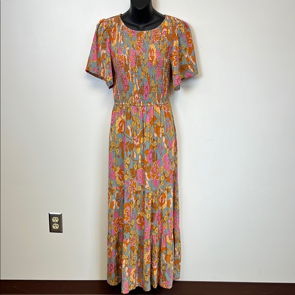Zesica Dresses & Skirts - Zesica Soft Floral Prairie Boho Multicolor Smocked Tiered Midi Dress Small